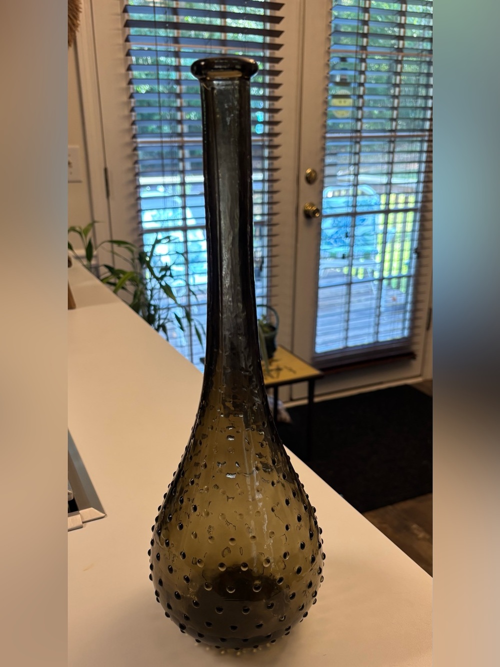 Rare Mid Century Smoky Gray Dotted Genie Bottle Decanter No Stopper W/Flaw